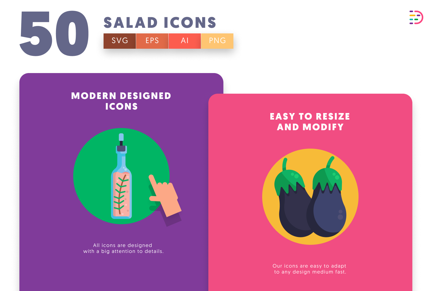 50 Salad Icons cover – illustrated icons in PNG, SVG and EPS