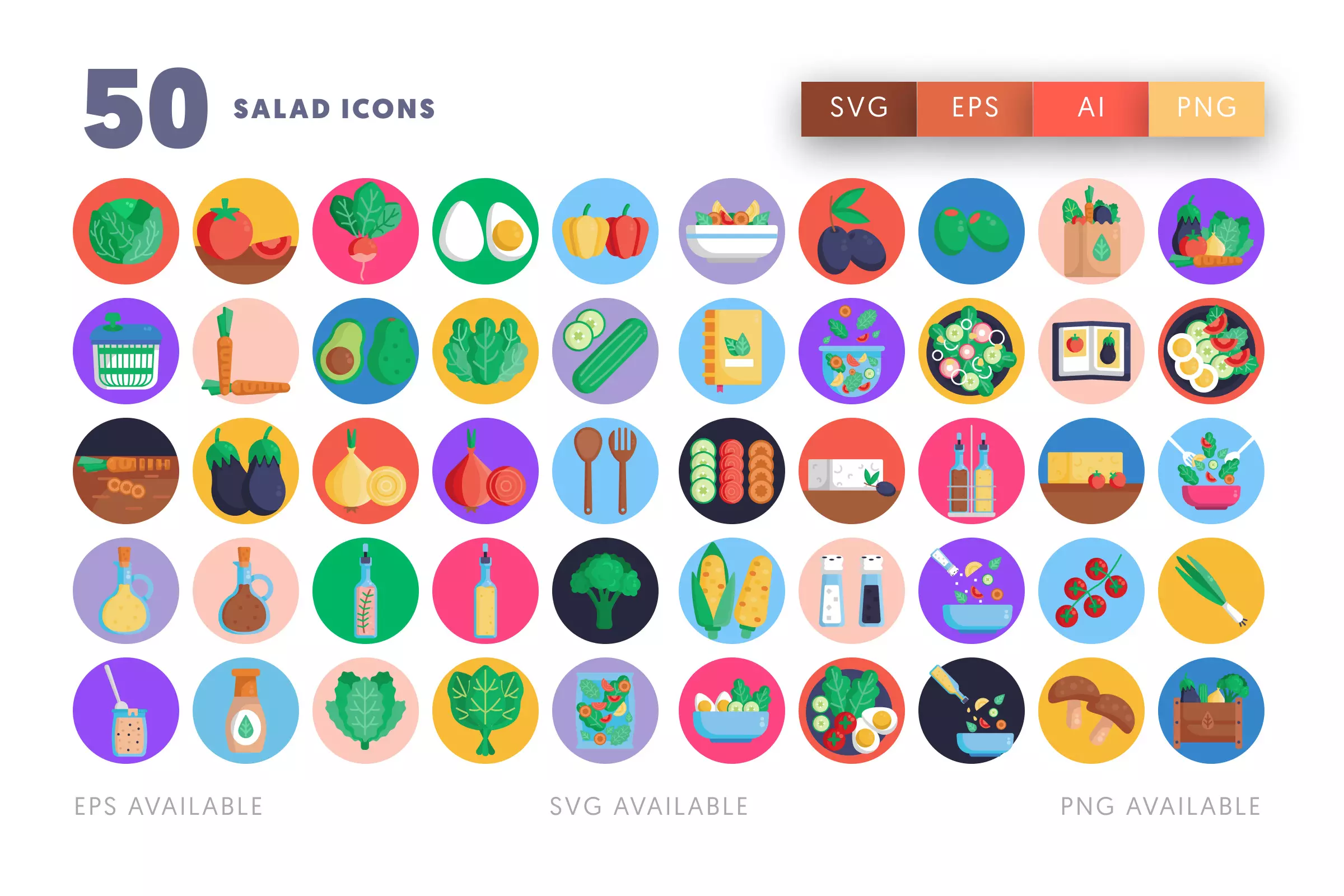 50 Salad Icons – illustrated icon set