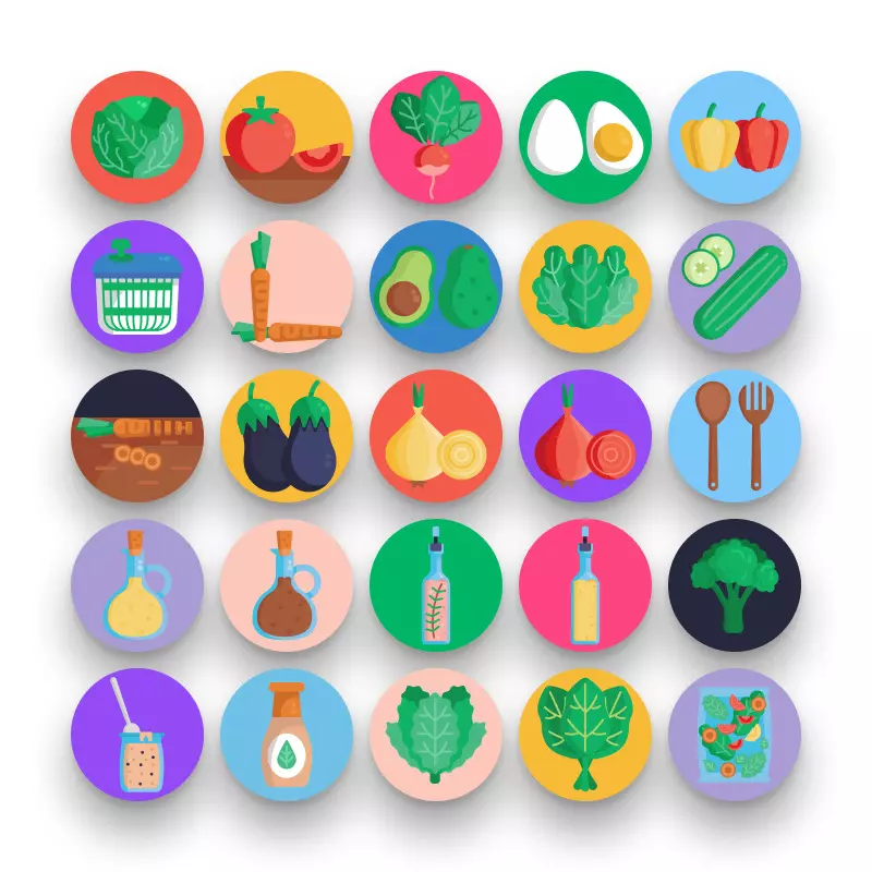 50 Salad Icons – set of colorful illustrated icons