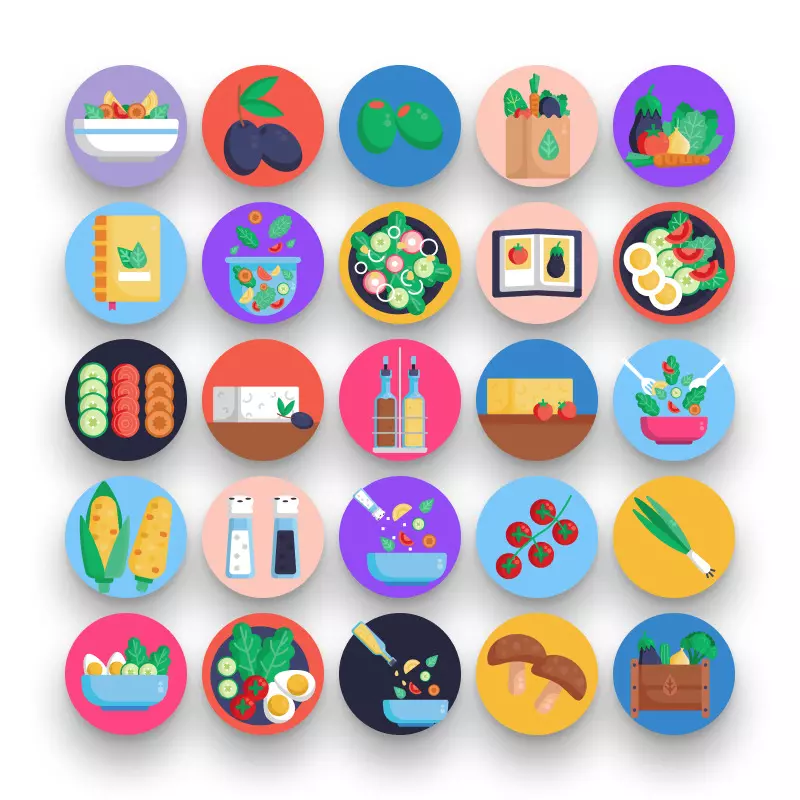 50 Salad Icons – set of colorful illustrated icons