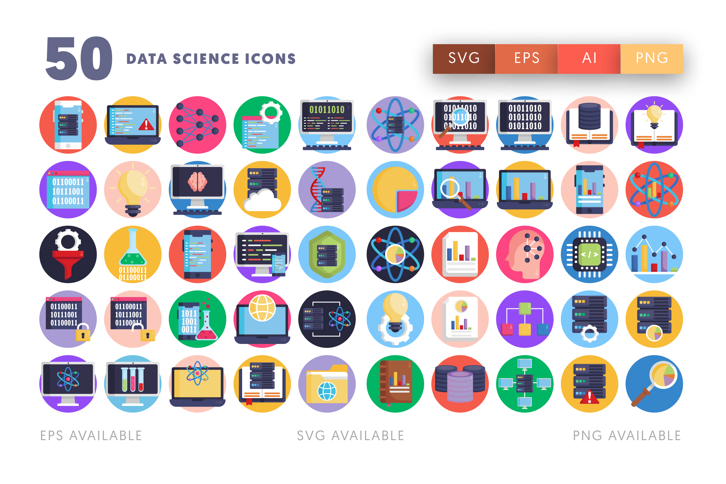 50 Data Science Icons – illustrated icon set