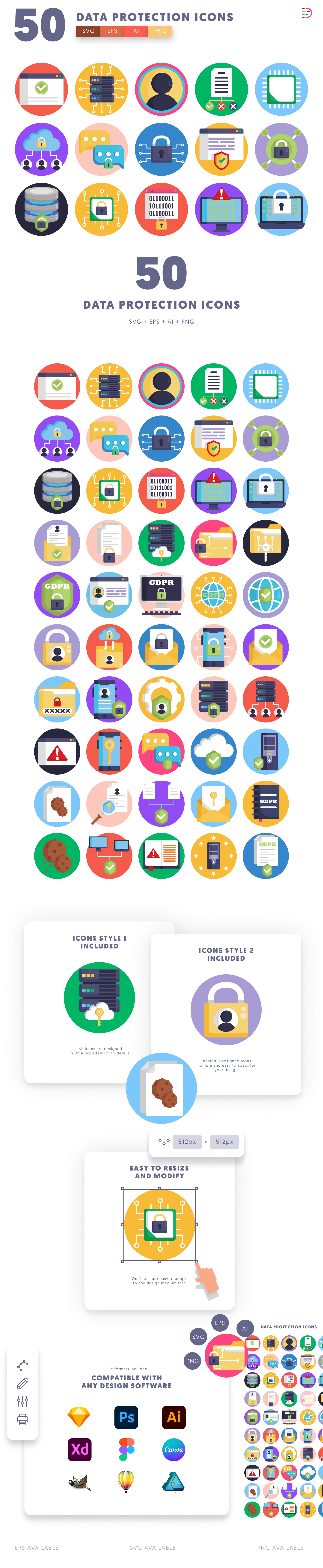 50 Data Protection Icons preview 2 – illustrated icons in PNG, SVG and EPS