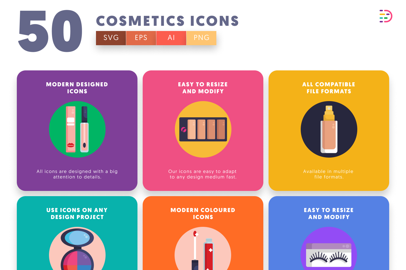 50 Cosmetics Icons preview 5 – flat circle icons in PNG, SVG and EPS