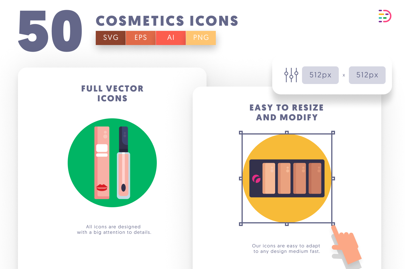 50 Cosmetics Icons preview 6 – flat circle icons in PNG, SVG and EPS