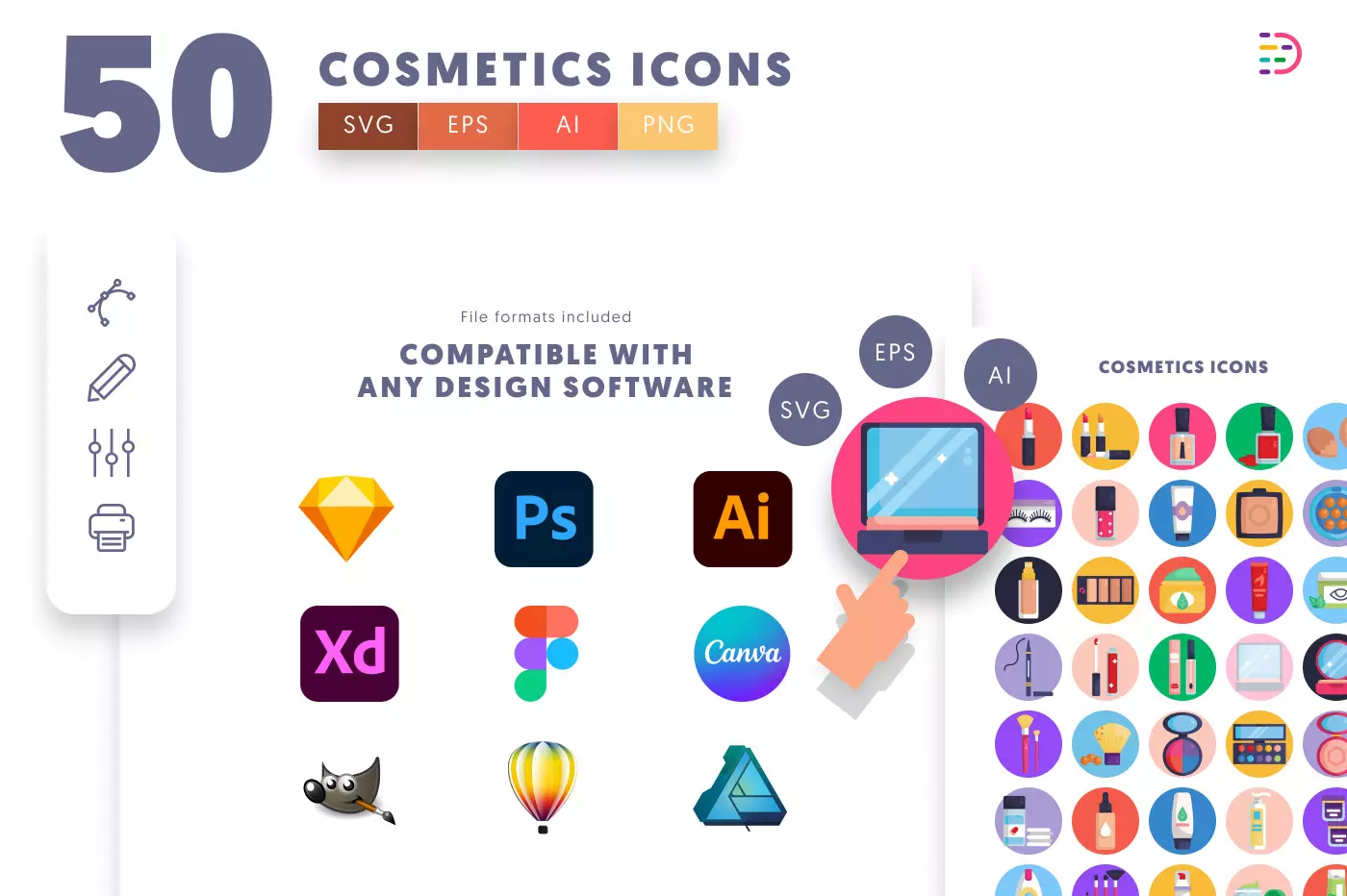50 Cosmetics Icons preview 8 – flat circle icons in PNG, SVG and EPS