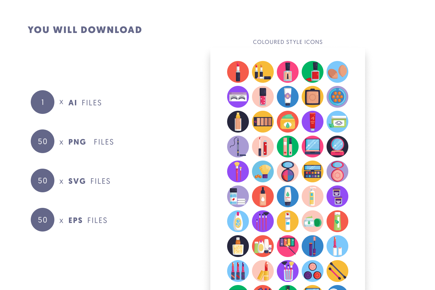 50 Cosmetics Icons preview 9 – flat circle icons in PNG, SVG and EPS