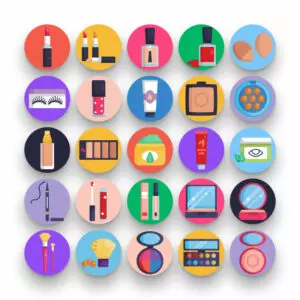 50 Cosmetics Icons – set of colorful flat circle icons
