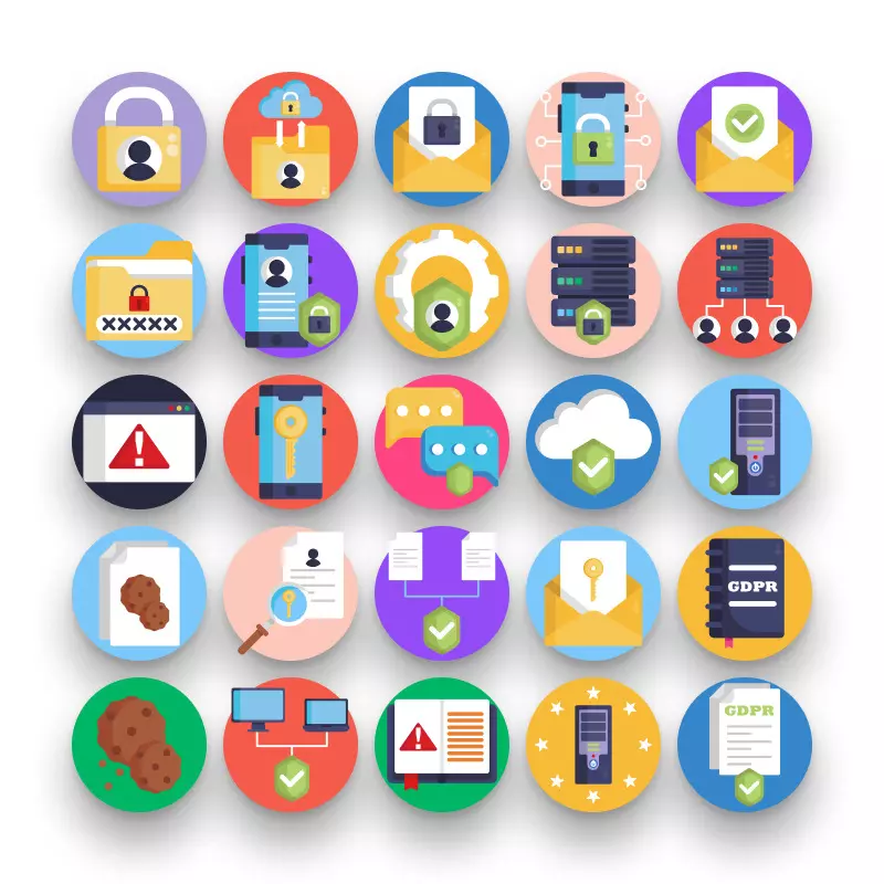 50 Data Protection Icons – set of colorful illustrated icons