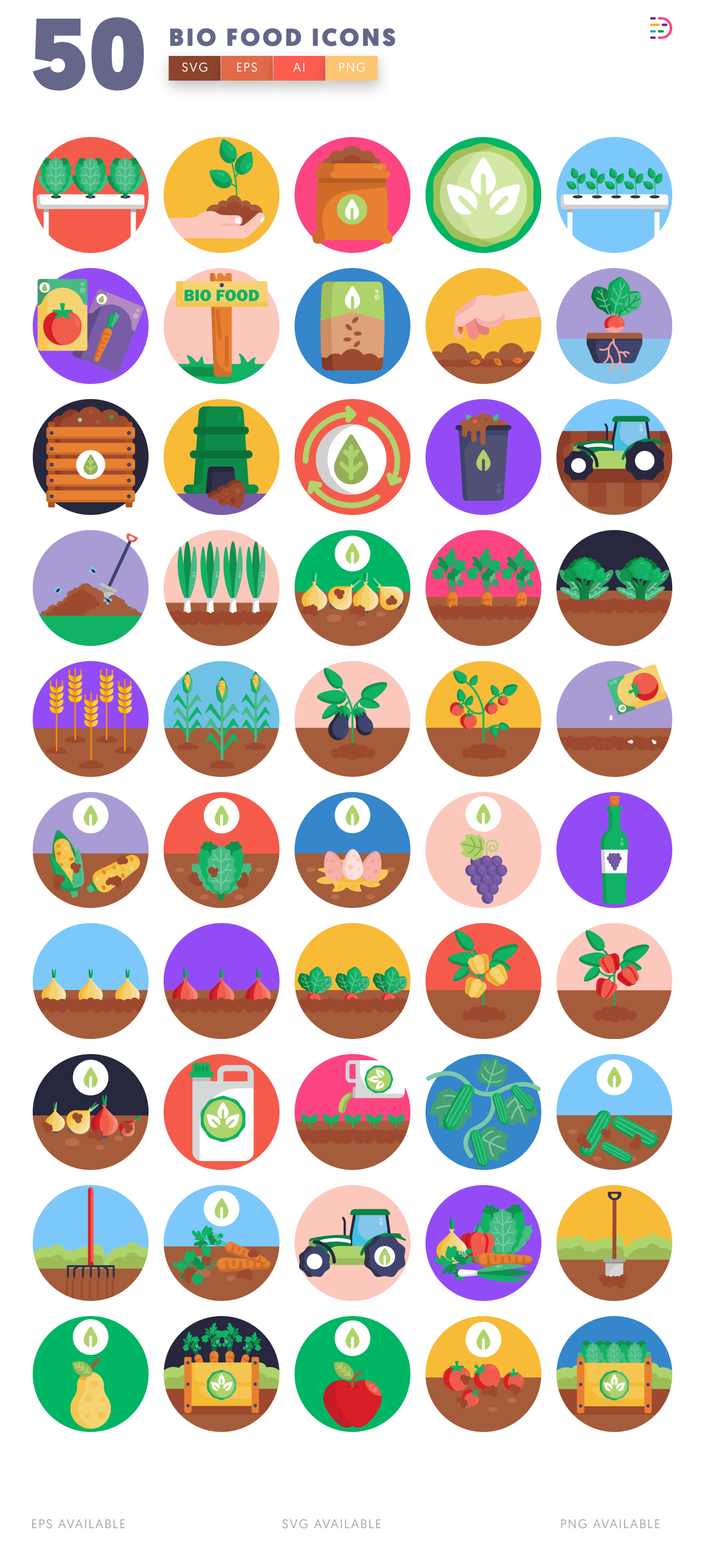 50 Bio Food and Agriculture Icons – all icons in the set