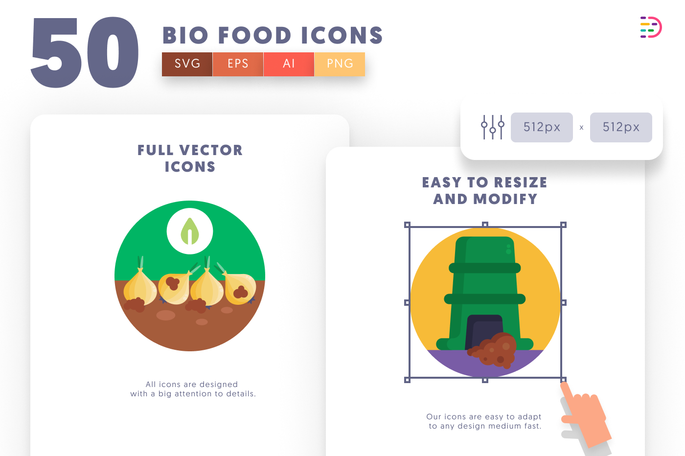 50 Bio Food and Agriculture Icons preview 6 – flat circle icons in PNG, SVG and EPS