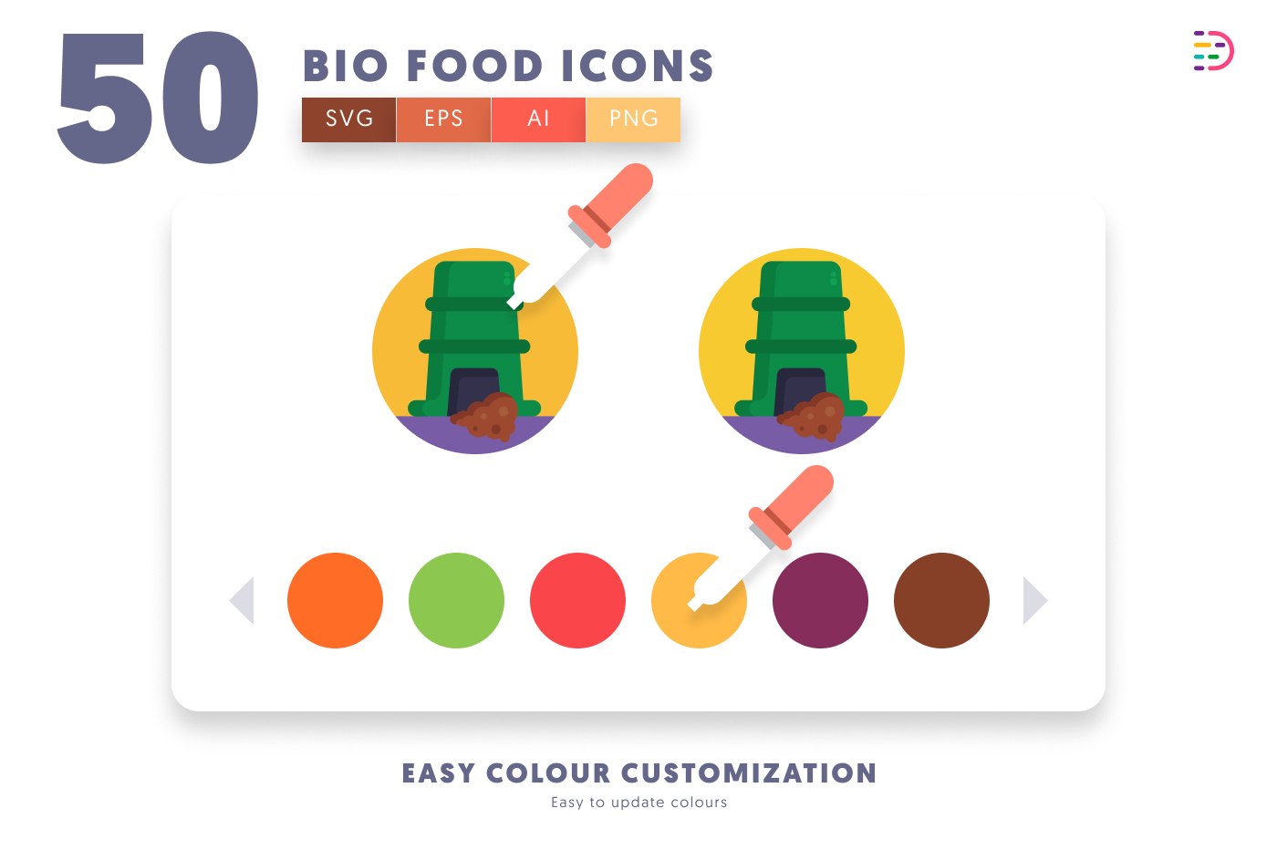 50 Bio Food and Agriculture Icons preview 7 – flat circle icons in PNG, SVG and EPS
