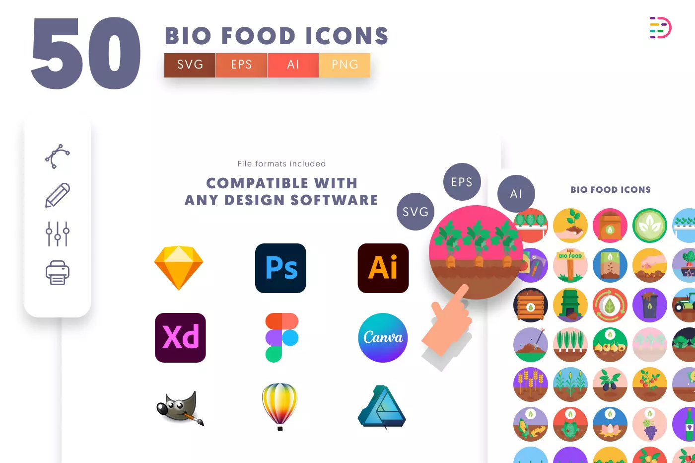 50 Bio Food and Agriculture Icons preview 8 – flat circle icons in PNG, SVG and EPS