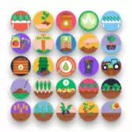 50 Bio Food and Agriculture Icons – set of colorful flat circle icons