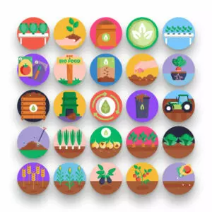 50 Bio Food and Agriculture Icons – set of colorful flat circle icons