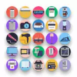 50 Electronics Icons – set of colorful flat circle icons