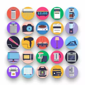 50 Electronics Icons – set of colorful flat circle icons