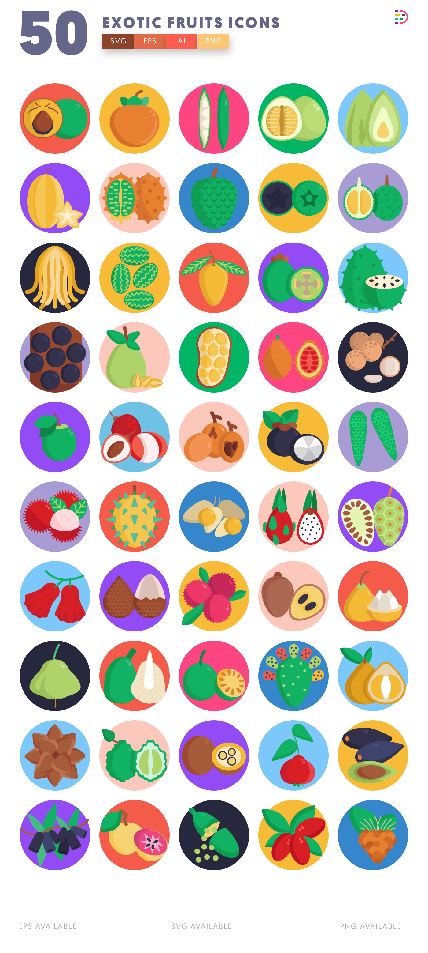 50 Exotic Fruits Icons – all icons in the set