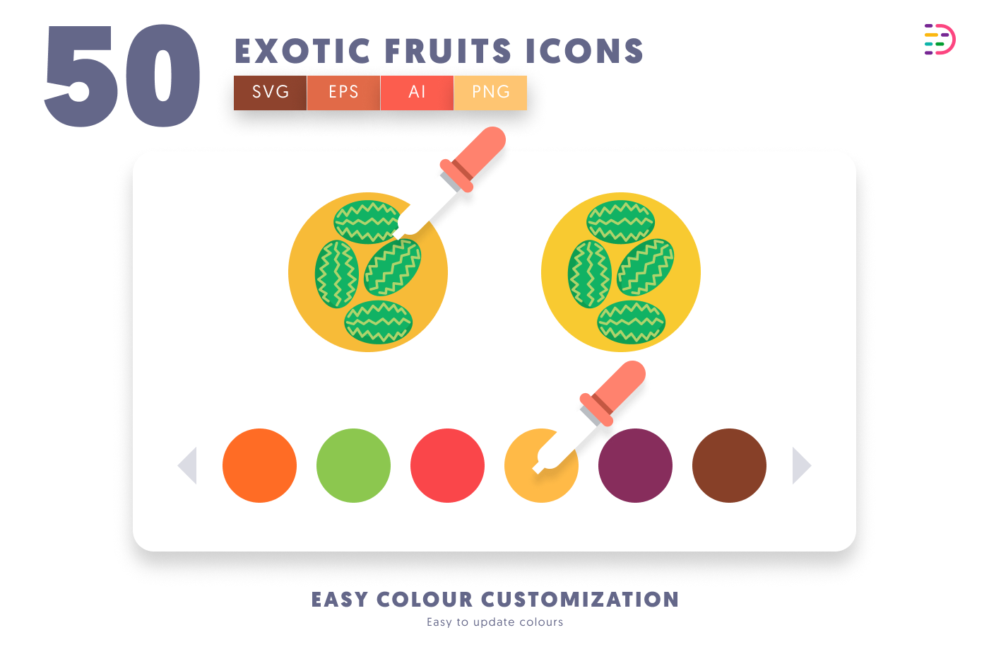 50 Exotic Fruits Icons preview 7 – flat circle icons in PNG, SVG and EPS