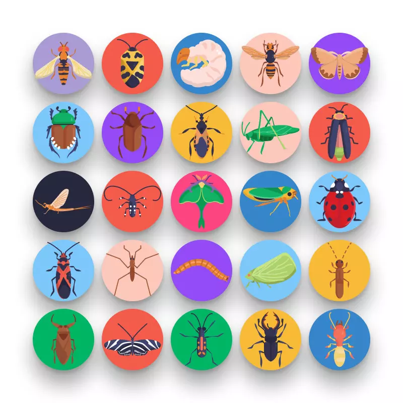 50 Insects and Bugs Icons – set of colorful flat circle icons