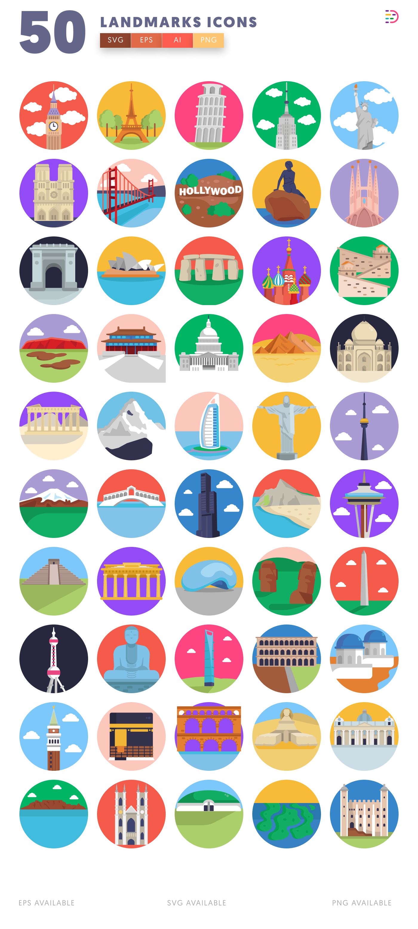 50 Landmarks Icons – all icons in the set