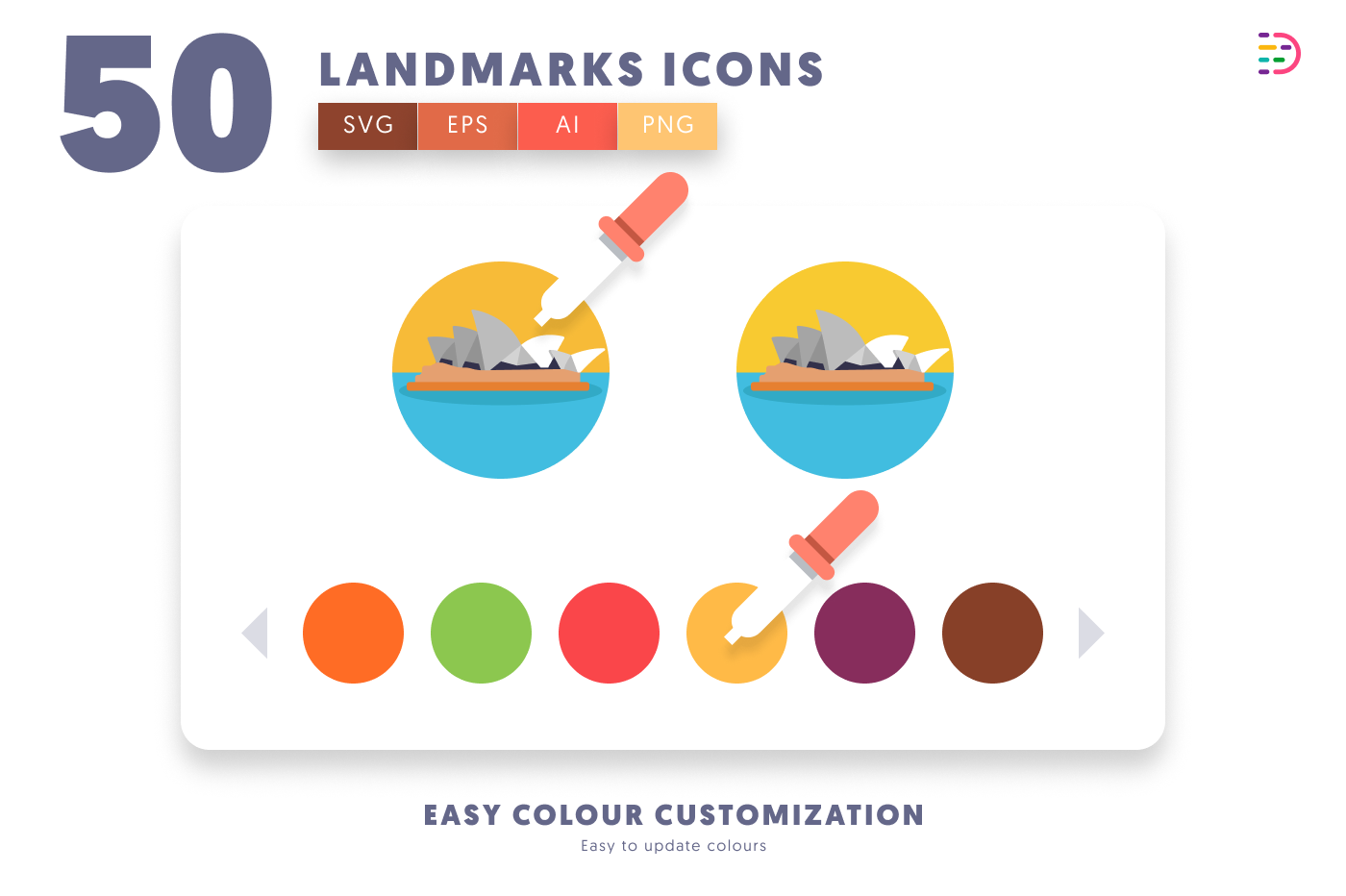 50 Landmarks Icons preview 7 – flat circle icons in PNG, SVG and EPS