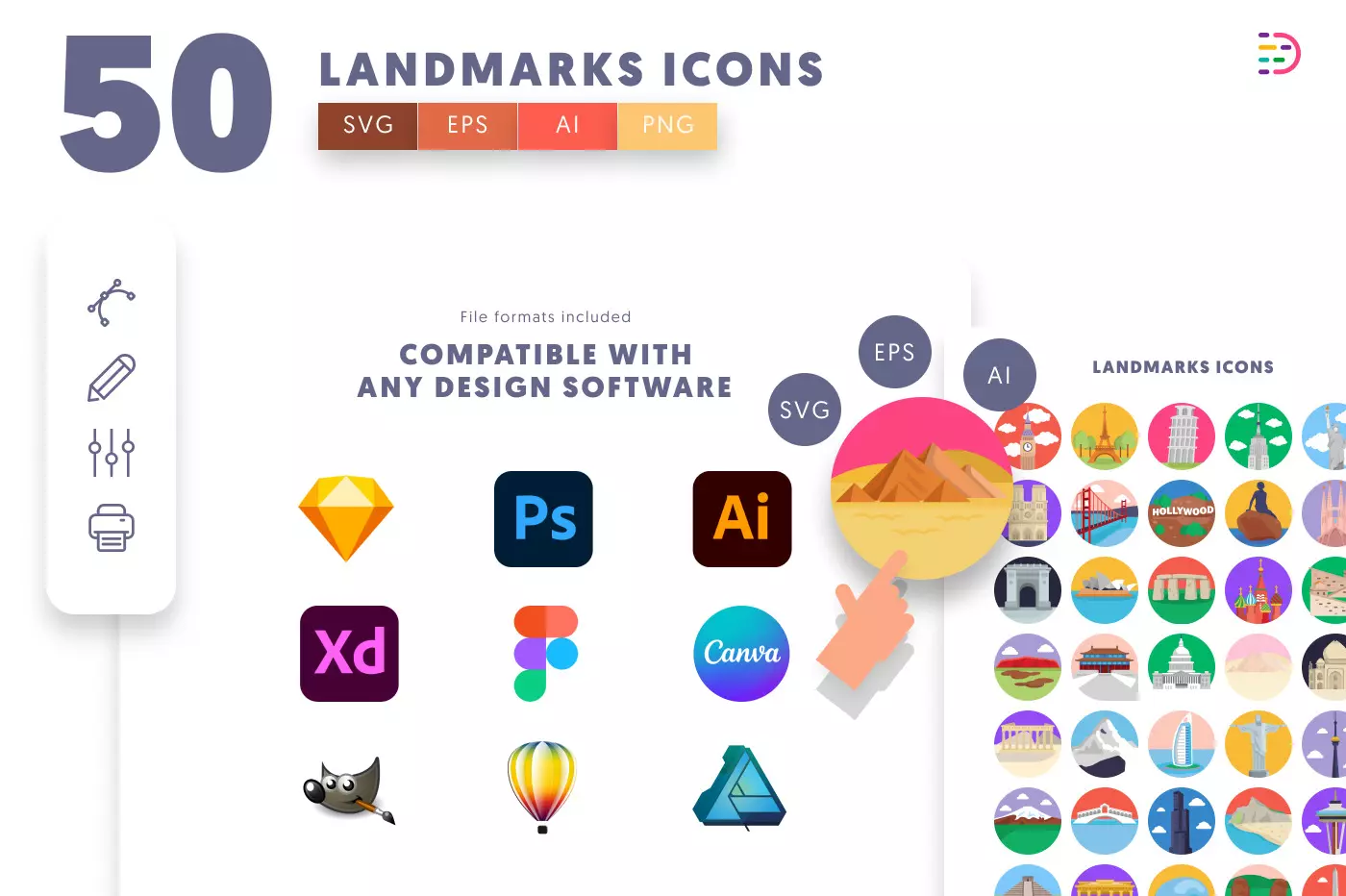 50 Landmarks Icons preview 8 – flat circle icons in PNG, SVG and EPS