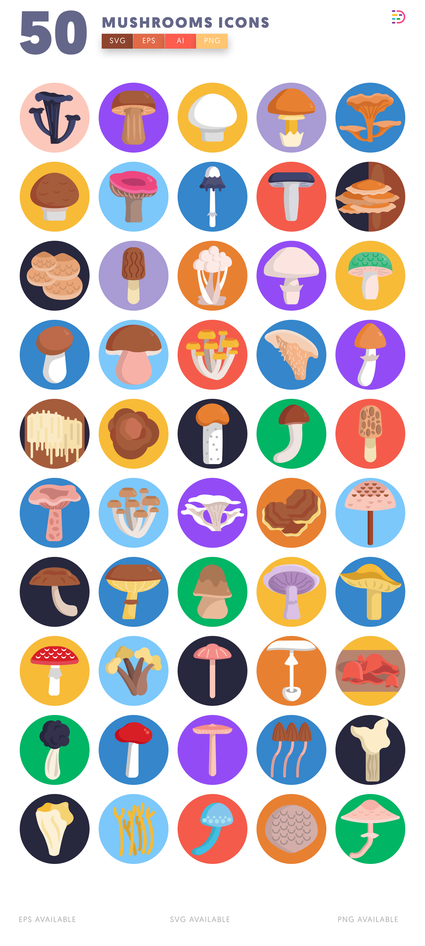 50 Mushrooms Icons – all icons in the set