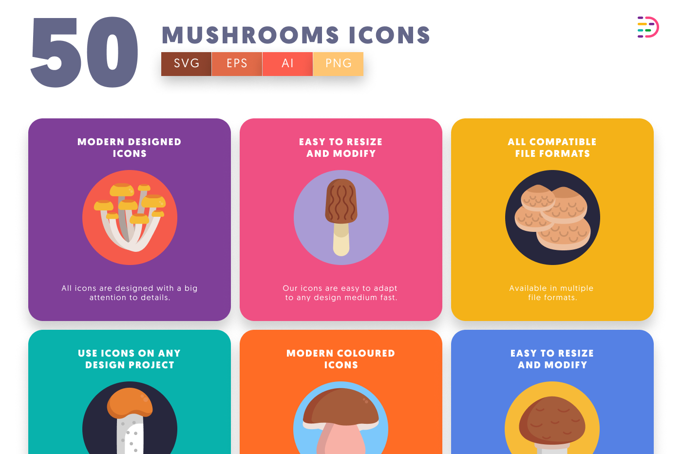 50 Mushrooms Icons preview 5 – illustrated icons in PNG, SVG and EPS