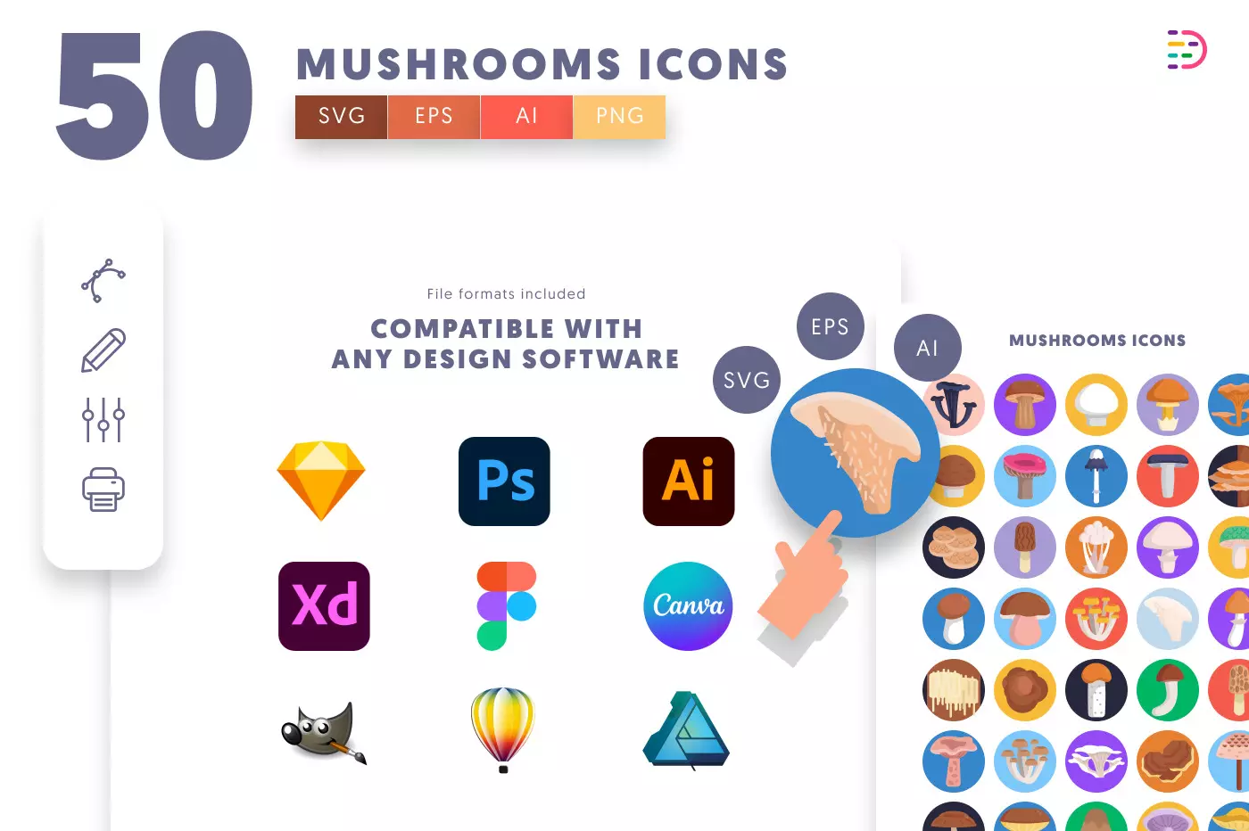 50 Mushrooms Icons preview 8 – illustrated icons in PNG, SVG and EPS