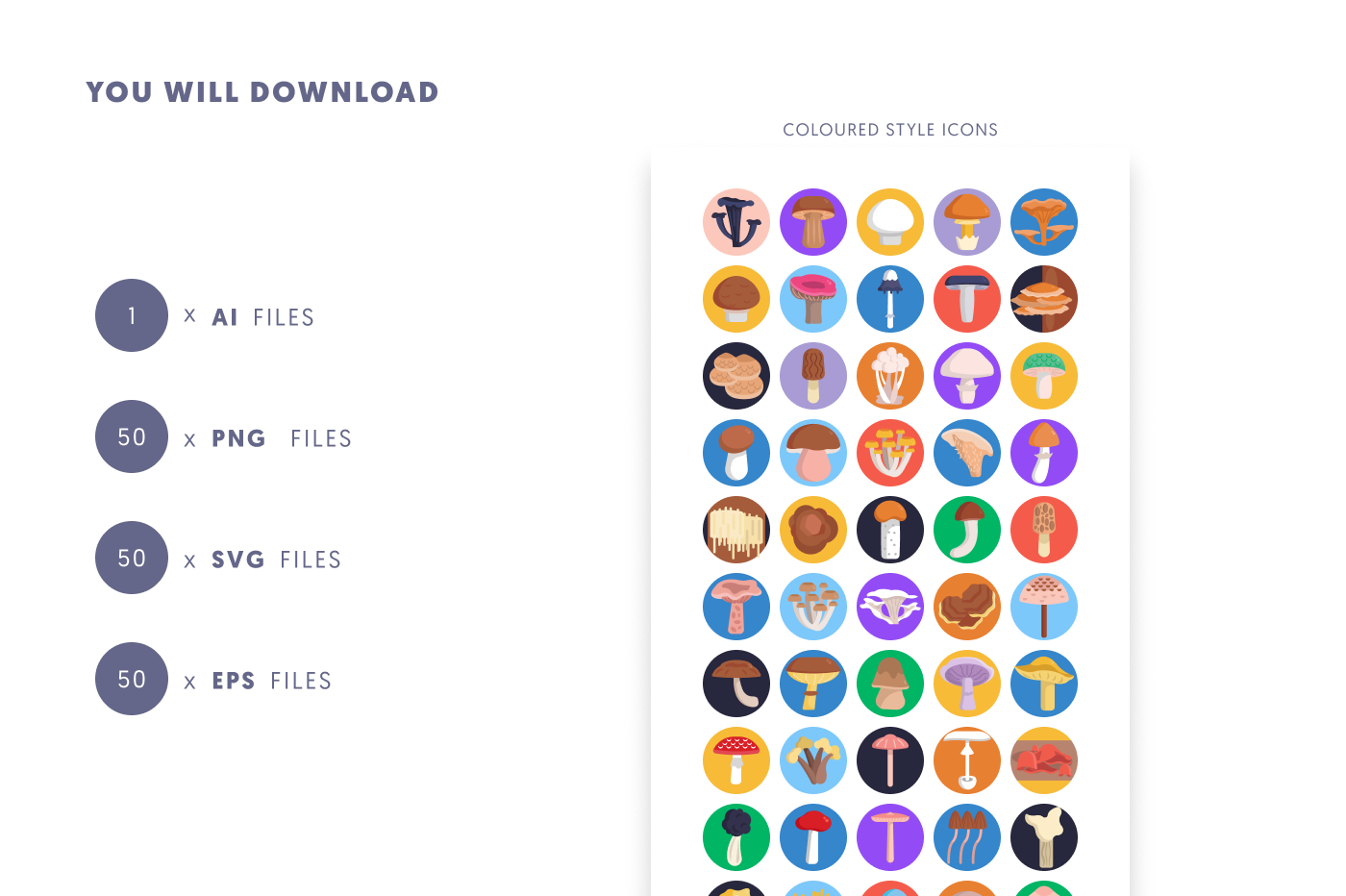 50 Mushrooms Icons preview 9 – illustrated icons in PNG, SVG and EPS