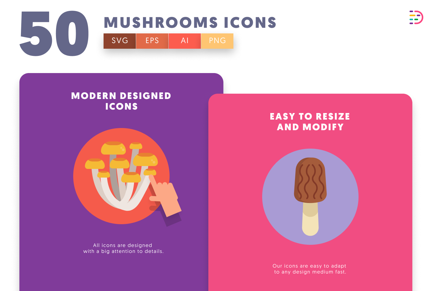 50 Mushrooms Icons cover – illustrated icons in PNG, SVG and EPS