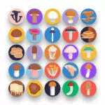 50 Mushrooms Icons – set of colorful illustrated icons