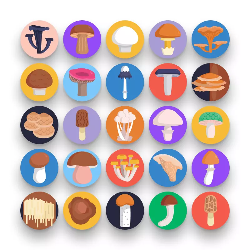 50 Mushrooms Icons – set of colorful illustrated icons