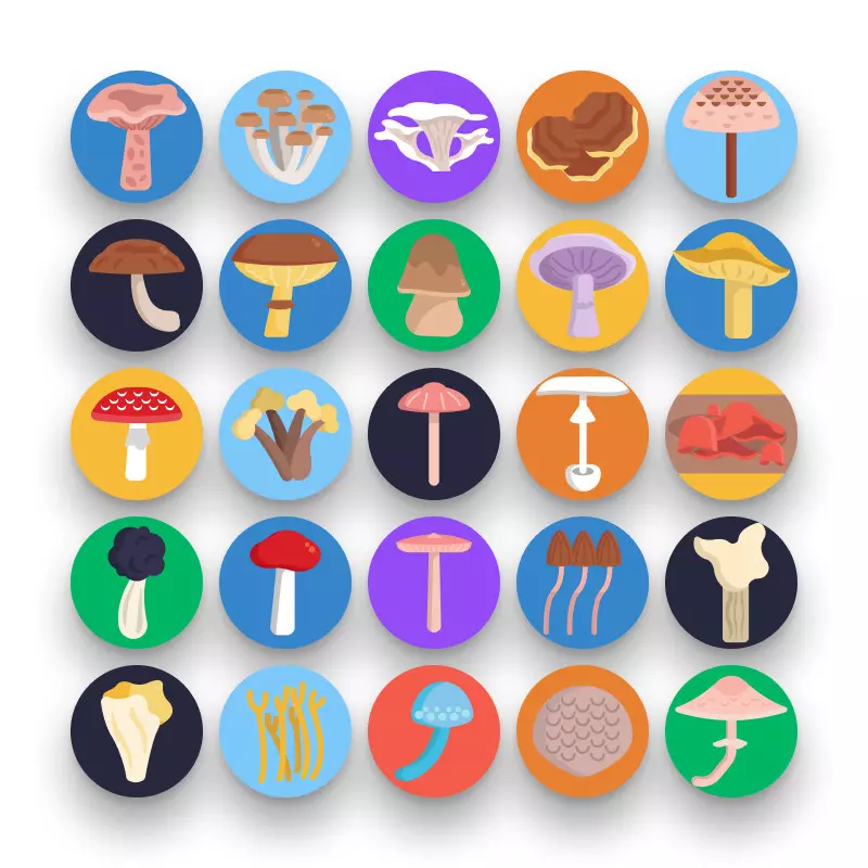50 Mushrooms Icons – set of colorful illustrated icons