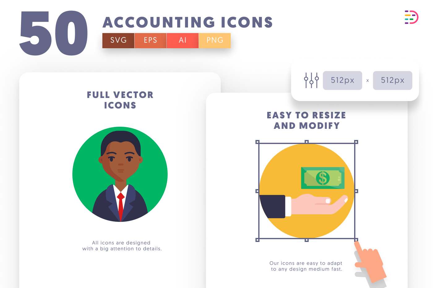 50 Accounting Icons preview 6 – flat circle icons in PNG, SVG and EPS