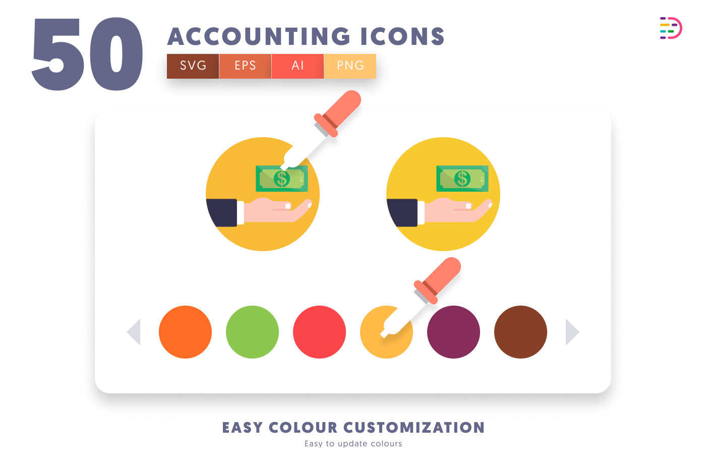 50 Accounting Icons preview 7 – flat circle icons in PNG, SVG and EPS