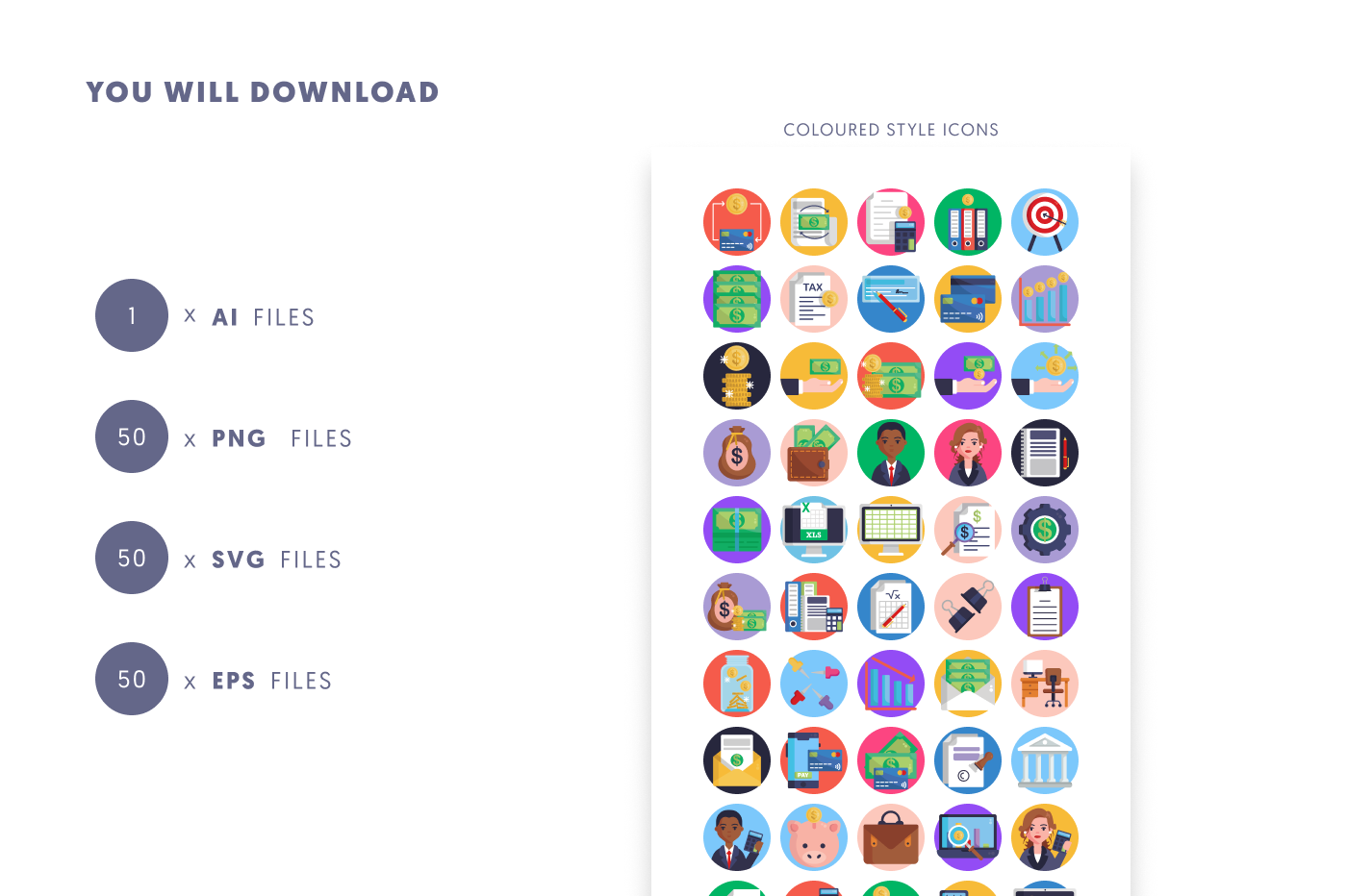 50 Accounting Icons preview 9 – flat circle icons in PNG, SVG and EPS