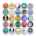 50 Accounting Icons – set of colorful flat circle icons