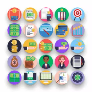 50 Accounting Icons – set of colorful flat circle icons