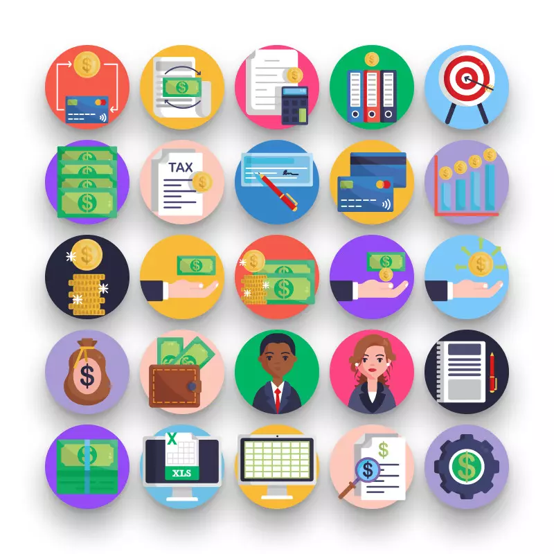 Accounting _ Shop-2 50 Accounting Icons – set of colorful flat circle icons