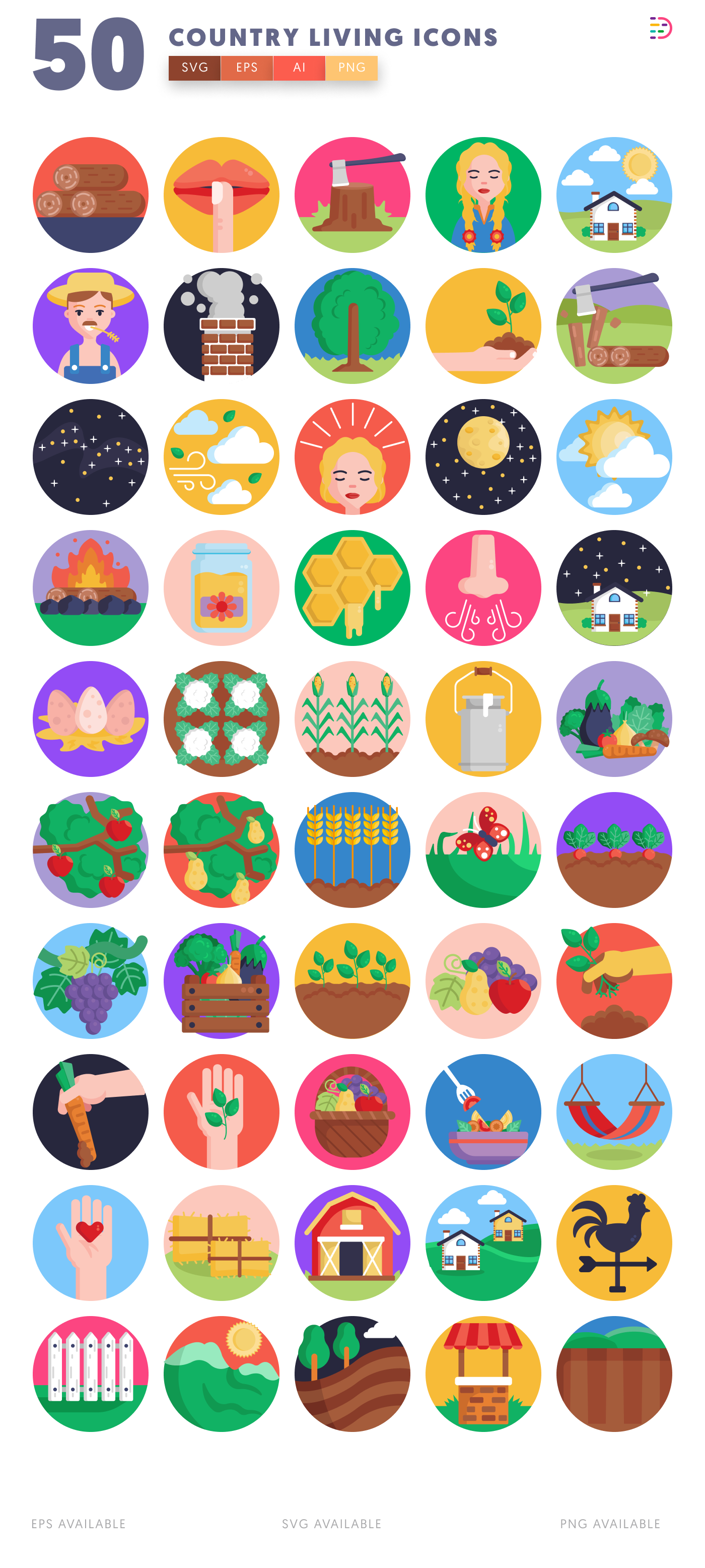 50 Country Living Icons – all icons in the set