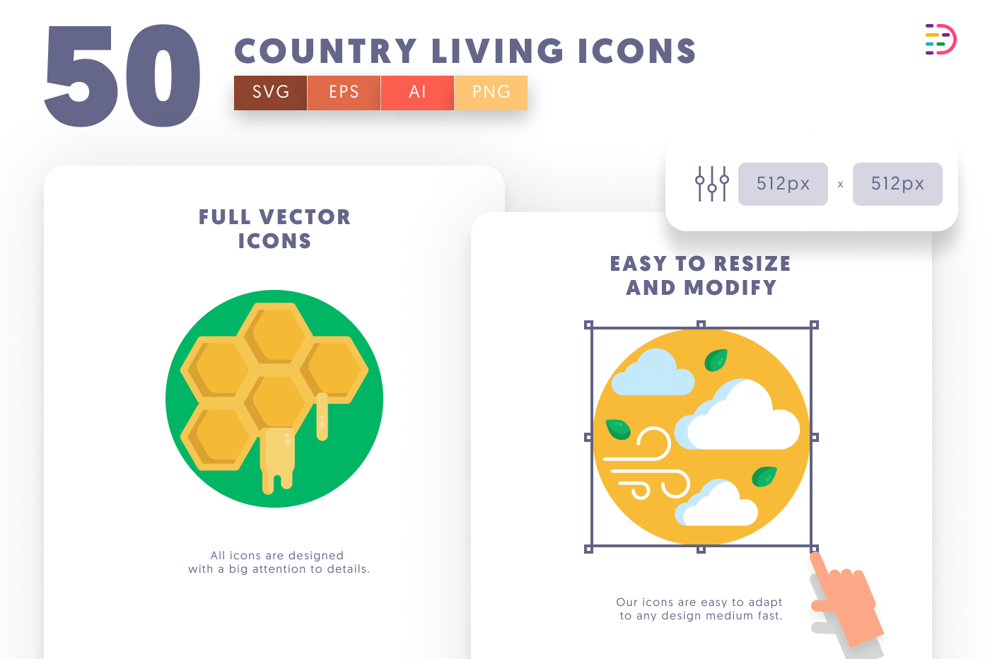 50 Country Living Icons preview 6 – flat circle icons in PNG, SVG and EPS