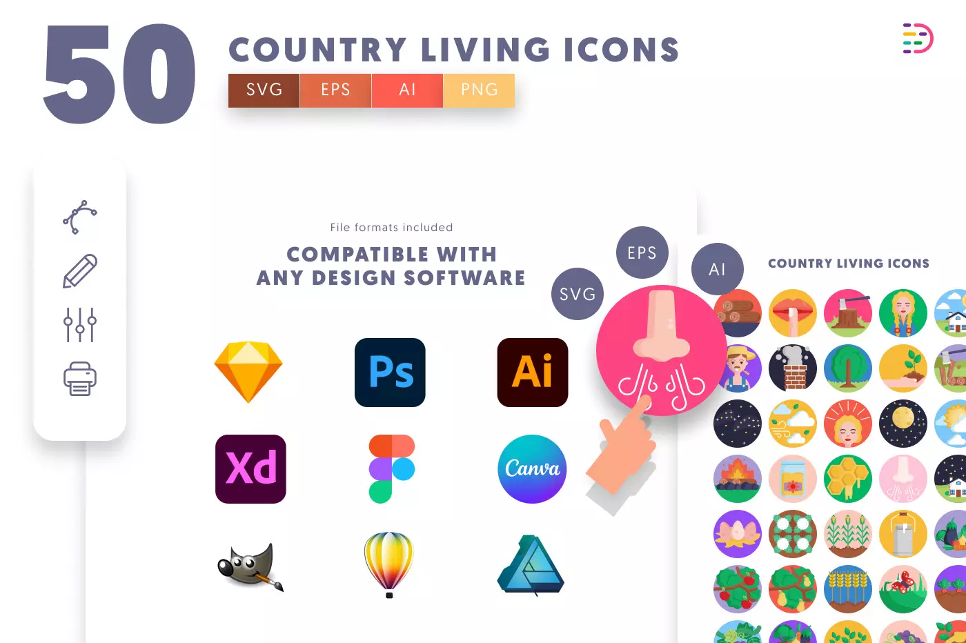 50 Country Living Icons preview 8 – flat circle icons in PNG, SVG and EPS