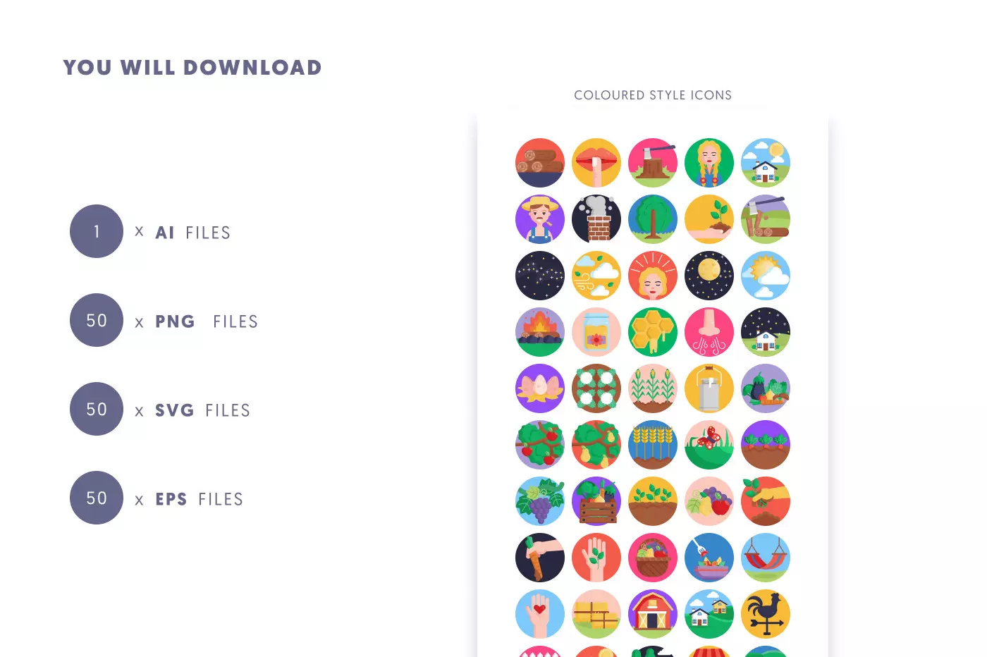 50 Country Living Icons preview 9 – flat circle icons in PNG, SVG and EPS