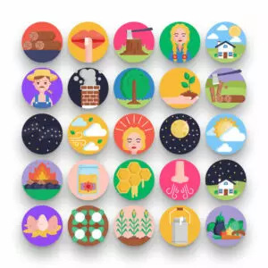 50 Country Living Icons – set of colorful flat circle icons