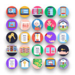 50 Rent Icons – set of colorful flat circle icons