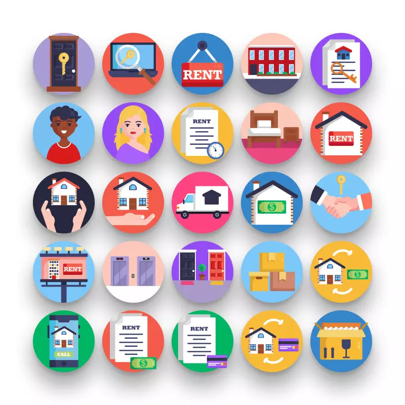 50 Rent Icons – set of colorful flat circle icons