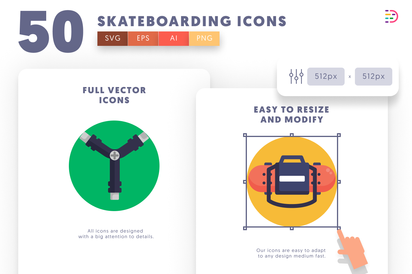 50 Skateboarding Icons preview 6 – flat circle icons in PNG, SVG and EPS