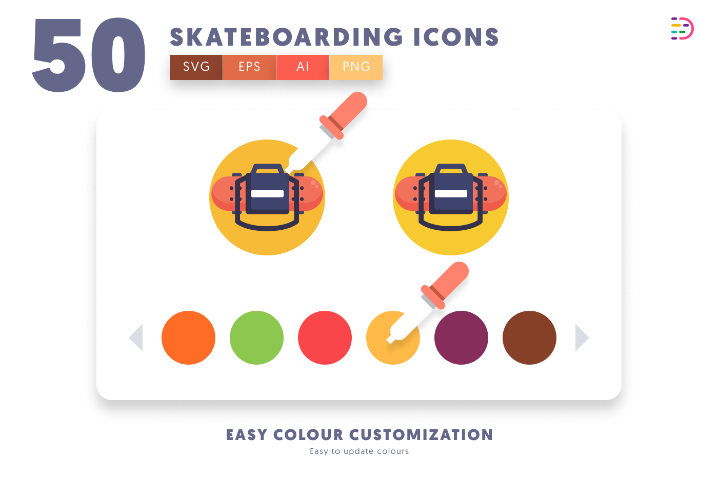 50 Skateboarding Icons preview 7 – flat circle icons in PNG, SVG and EPS