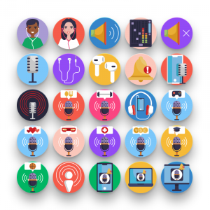 50 Podcast Icons – set of colorful flat circle icons
